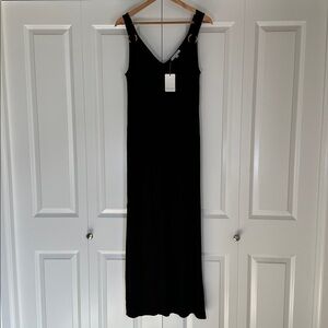 Green Envelope Women's Black Maxi Dress sz Medium Gold Ring Tank Split Sides